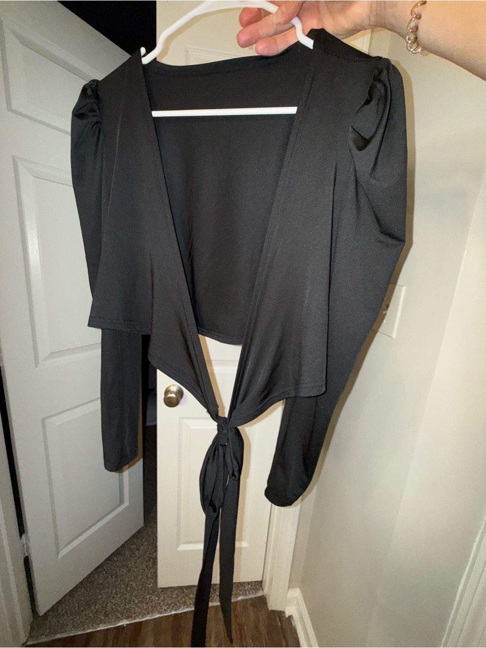 Black Tie-Back Longsleeve Blouse